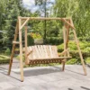 Outsunny 6.5' Outdoor Rustic Loveseat Solid Wood Natural Log Garden Swing