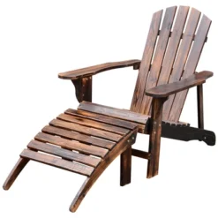 Outsunny Adirondack Chair With Ottoman, Wooden Patio Fire Pit Chair With Footrest With Wide Armrests For Backyard, Garden, Lawn, Rustic Brown -OUTSUNNY Sales Store GUEST 40f931bb b5b4 42fa 8581 afa112abc016