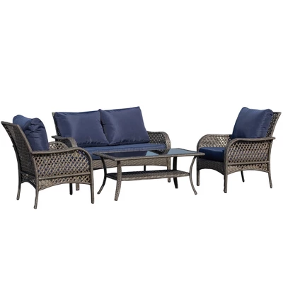 Outsunny 4-Piece Outdoor Wicker Sofa Set, Outdoor PE Rattan Conversation Furniture With 4 Chairs & Table, Water-Fighting Material 6 Outsunny 4-Piece Outdoor Wicker Sofa Set, Outdoor PE Rattan Conversation Furniture With 4 Chairs & Table, Water-Fighting Material - Image 6