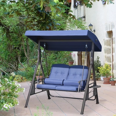 Outsunny 2-Person Patio Swing Chair Outdoor Canopy Swing With Adjustable Shade, Soft Cushions, Throw Pillows And Tray For Garden, Poolside 2 Outsunny 2-Person Patio Swing Chair Outdoor Canopy Swing With Adjustable Shade, Soft Cushions, Throw Pillows And Tray For Garden, Poolside - Image 2