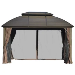 Outsunny 10' X 12' Hardtop Gazebo With Galvanized Steel Rounded Double Roof, Aluminum Frame, Pavilion Gazebo With Netting, Hooks, And Curtains, Brown 7 Outsunny 10' X 12' Hardtop Gazebo With Galvanized Steel Rounded Double Roof, Aluminum Frame, Pavilion Gazebo With Netting, Hooks, And Curtains, Brown -OUTSUNNY Sales Store GUEST 438cf441 64c4 4d3b adc2 75c6e82e2621