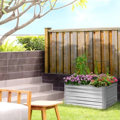 Outsunny Raised Garden Bed, Galvanized Elevated Planter Box With 2 Trellis Tomato Cages, Reinforcing Rods, 4' X 3' X 2', Silver 1 Outsunny Raised Garden Bed, Galvanized Elevated Planter Box With 2 Trellis Tomato Cages, Reinforcing Rods, 4' X 3' X 2', Silver