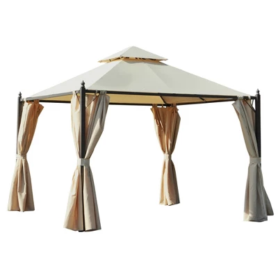 Outsunny 10' X 10' Steel Outdoor Patio Gazebo With Polyester Privacy Curtains, Two-Tier Roof For Air, & Large Design 7 Outsunny 10' X 10' Steel Outdoor Patio Gazebo With Polyester Privacy Curtains, Two-Tier Roof For Air, & Large Design - Image 7