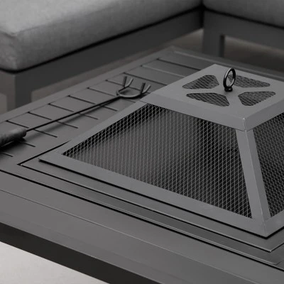 Outsunny 34" X 32" Outdoor Fire Pits, Portable Wood Burning Camping Fire Pit With Spark Screen, BBQ Grate Poker, And Rain Cover For Camping, Black 4 Outsunny 34" X 32" Outdoor Fire Pits, Portable Wood Burning Camping Fire Pit With Spark Screen, BBQ Grate Poker, And Rain Cover For Camping, Black - Image 4