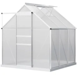 Outsunny Aluminum Greenhouse, Polycarbonate Walk-in Garden Greenhouse Kit With Adjustable Roof Vent, Rain Gutter And Sliding Door For Winter, Silver -OUTSUNNY Sales Store GUEST 472d6079 438f 49e9 a3b8 20395c8cb30f