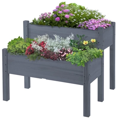 Outsunny 34" X 34" X 28" Raised Garden Bed 2-Tier Wooden Planter Box For Backyard, Patio To Grow Vegetables, Herbs, And Flowers Gray 3 Outsunny 34" X 34" X 28" Raised Garden Bed 2-Tier Wooden Planter Box For Backyard, Patio To Grow Vegetables, Herbs, And Flowers Gray - Image 3