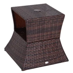 Outsunny Rattan Wicker Side Table With Umbrella Hole, 2 Tier Storage Shelf For All Weather For Outdoor, Patio, Garden, Backyard, Mixed Brown -OUTSUNNY Sales Store GUEST 4752e74a f3ea 48f5 b7a1 3b28a10015ef