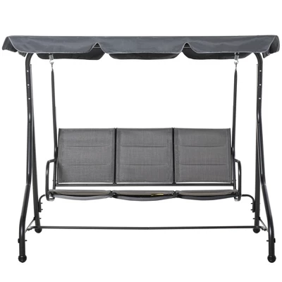 Outsunny 3-Seater Porch Swing Outdoor Swing Chair Patio Bench For Deck With Adjustable Canopy, Padded Sling Fabric Seat 3 Outsunny 3-Seater Porch Swing Outdoor Swing Chair Patio Bench For Deck With Adjustable Canopy, Padded Sling Fabric Seat - Image 3