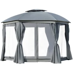 Outsunny 12' X 12' Round Outdoor Gazebo, Patio Dome Gazebo Canopy Shelter With Double Roof, Netting Sidewalls And Curtains, Zippered Doors, Strong Steel Frame -OUTSUNNY Sales Store GUEST 4ac78002 3dcd 4a29 8188 dea07fdf9a0a