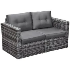Outsunny 2 Piece Patio Wicker Corner Sofa Set, Outdoor PE Rattan Furniture, With Curved Armrests And Padded Cushions For Balcony, Garden, Or Lawn, Lawn -OUTSUNNY Sales Store GUEST 4ac86a2e 7eb0 4545 b4af 513e054d3653