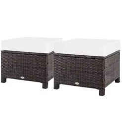 Outsunny 2 Pc 20" Outdoor PE Rattan Wicker Ottoman, Fade-Resistant Patio Footrest With Soft Cushion, Steel Frame, Dark Brown, White -OUTSUNNY Sales Store GUEST 4ae39110 d32d 4980 b7a0 be5228e84fd9