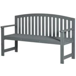 Outsunny 56" Outdoor Wood Bench, 2-Seater Wooden Garden Bench With Slatted Seat, Backrest & Arm Rests For Patio, Porch, Poolside, Balcony, Gray -OUTSUNNY Sales Store GUEST 4af9c768 fe9d 4f6b 954b 87a2c75619c3