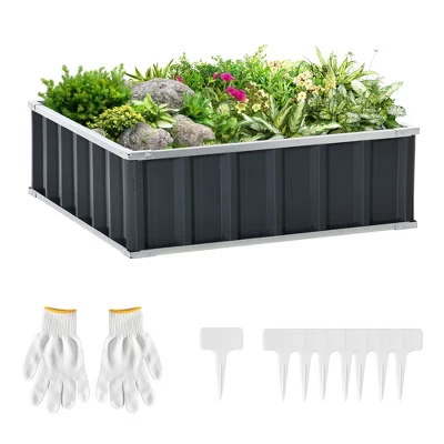 Outsunny 3x3ft Galvanized Raised Garden Bed, Steel Planter For Outdoor Plants, No Bottom W/ A Pairs Of Glove For Backyard, Patio To Grow Vegetables, Herbs, And Flowers 8 Outsunny 3x3ft Galvanized Raised Garden Bed, Steel Planter For Outdoor Plants, No Bottom W/ A Pairs Of Glove For Backyard, Patio To Grow Vegetables, Herbs, And Flowers - Image 8
