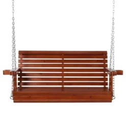 Outsunny 46" 2-Person Porch Swing Wooden Patio Swing Bench With Cup Holders, Slatted Design, & Chains Included, 440lb Weight Capacity -OUTSUNNY Sales Store GUEST 4b13271c ae5e 47ec 9bc0 255b243b04e8