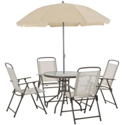 Outsunny 6 Piece Patio Dining Set For 4 With Umbrella, 4 Folding Dining Chairs & Round Glass Table For Garden, Backyard And Poolside 12 Outsunny 6 Piece Patio Dining Set For 4 With Umbrella, 4 Folding Dining Chairs & Round Glass Table For Garden, Backyard And Poolside -OUTSUNNY Sales Store GUEST 4b472418 ea4c 472e 9ec3 5809b84db53a