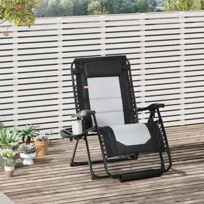 Outsunny Zero Gravity Lounger Chair, Folding Reclining Patio Chair With Cup Holder, Headrest, Footrest, For Poolside, Camping 2 Outsunny Zero Gravity Lounger Chair, Folding Reclining Patio Chair With Cup Holder, Headrest, Footrest, For Poolside, Camping - Image 2
