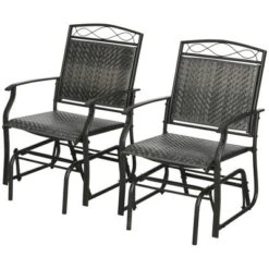 Outsunny Set Of 2 Outdoor Glider Chairs, Porch & Patio Rockers For Deck With PE Rattan Seats, Steel Frames For Garden, Backyard, Poolside, Gray -OUTSUNNY Sales Store GUEST 4d610807 270e 4d77 8519 d9c28db9bd0c