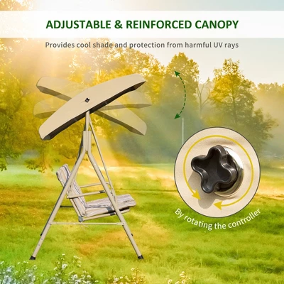 Outsunny 3 Person Outdoor Porch Swing Lounge Chair Bench With Canopy Top- Brown 8 Outsunny 3 Person Outdoor Porch Swing Lounge Chair Bench With Canopy Top- Brown - Image 8