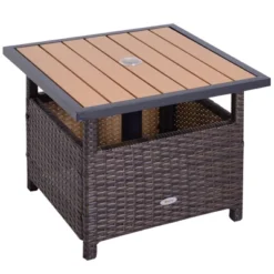 Outsunny 22'' Rattan Wicker Side Table With Steel Frame, Umbrella Insert Hole, Sand Bag For Outdoor, Patio, Garden, Backyard -OUTSUNNY Sales Store GUEST 4d6f31ff e972 402d 8a3b ac97fb4d9ece