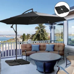 Outsunny 4-Piece 175lb Cantilever Patio Umbrella Base Weights For Offset Hanging Umbrella, Fasteners, HDPE Water Or Sand Filled Weights, Black