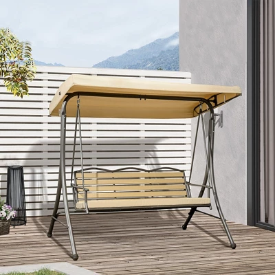 Outsunny 3-Seat Patio Swing Chair, Outdoor Canopy Swing Glider With Cushion, Adjustable Shade, And Slatted Design, For Porch, Garden, Poolside, Beige 1 Outsunny 3-Seat Patio Swing Chair, Outdoor Canopy Swing Glider With Cushion, Adjustable Shade, And Slatted Design, For Porch, Garden, Poolside, Beige