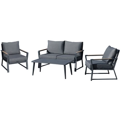 Outsunny 4 Piece Patio Furniture Set, Aluminum Conversation Set, Outdoor Garden Sofa Set With Armchairs, Loveseat, Center Coffee Table And Cushions 2 Outsunny 4 Piece Patio Furniture Set, Aluminum Conversation Set, Outdoor Garden Sofa Set With Armchairs, Loveseat, Center Coffee Table And Cushions - Image 2