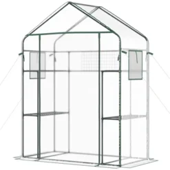 Outsunny Outdoor Walk-in Mini Greenhouse With Mesh Door & Windows, Small Portable Garden Hot House With 6 Shelves, Trellis, & Plant Labels -OUTSUNNY Sales Store GUEST 4eff9ab5 d8ce 4aa4 a82d f5764ed7236b