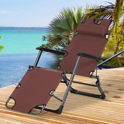Outsunny 2-in-1 Folding Patio Lounge Chair W/ Pillow, Outdoor Portable Sun Lounger Reclining To 120°/180°, Oxford Fabric 2 Outsunny 2-in-1 Folding Patio Lounge Chair W/ Pillow, Outdoor Portable Sun Lounger Reclining To 120°/180°, Oxford Fabric - Image 2
