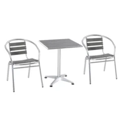 Outsunny 3 Piece Outdoor Patio Bistro Set, Slatted Aluminum Bistro Table, And Chairs, Composite Dining Table, Silver -OUTSUNNY Sales Store GUEST 507c1467 019e 4ff0 8359 9ec53e777beb
