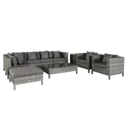 Outsunny 9-Piece Rattan Wicker Outdoor Patio Sectional Furniture Conversation Set With Modern Design, Thick Soft Cushions, Footstool & Tea Table -OUTSUNNY Sales Store GUEST 515463ab 12ef 4ba5 9966 e5fdf64f8495