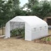 Outsunny 12' X 10' X 7' Walk-in Outdoor Tunnel Greenhouse, PE Cover, Steel Frame, Roll-Up Zipper Door & 6 Windows For Tropical Plants, White