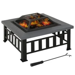 Outsunny 34" Outdoor Fire Pit Square Steel Wood Burning Firepit Bowl With Spark Screen, Waterproof Cover, Log Grate, Poker For BBQ, Bonfire -OUTSUNNY Sales Store GUEST 53babbd8 a4ef 4cfb 9aea 0d9c6dee5300