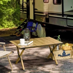 Outsunny Outdoor Portable Table With Collapsing Roll-Up Top, Folding Camping Table, Waterproof Finish, Picnic & Tailgate Table For Beach