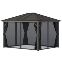 Outsunny 10' X12' Hardtop Gazebo With Aluminum Frame, Permanent Metal Roof Gazebo Canopy With 2 Hooks, Curtains And Netting For Garden -OUTSUNNY Sales Store GUEST 565118d5 1e0c 4997 9a82 477140714167