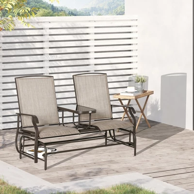 Outsunny 2-Person Outdoor Glider Bench W/ Center Table, Steel Frame For Backyard Garden Porch, Brown 1 Outsunny 2-Person Outdoor Glider Bench W/ Center Table, Steel Frame For Backyard Garden Porch, Brown