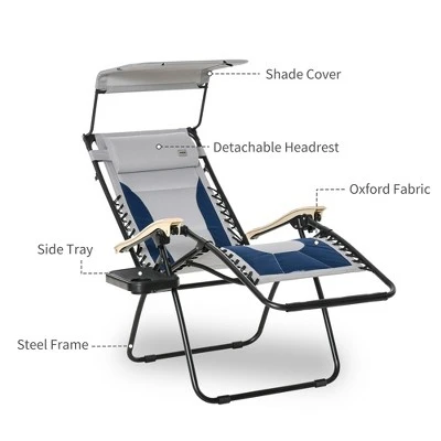 Outsunny Zero Gravity Folding Reclining Chair, Outdoor Steel Lounger Chair With Padded Fabric, Cup Holder, Shade Cover, And Headrest For Poolside, Events, And Camping 4 Outsunny Zero Gravity Folding Reclining Chair, Outdoor Steel Lounger Chair With Padded Fabric, Cup Holder, Shade Cover, And Headrest For Poolside, Events, And Camping - Image 4