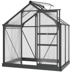 Outsunny Polycarbonate Greenhouse, Heavy Duty Outdoor Aluminum Walk-in Green House Kit With Vent & Door For Backyard Garden, Gray -OUTSUNNY Sales Store GUEST 59dfa3b0 f077 4700 bcda d5373ac6051b