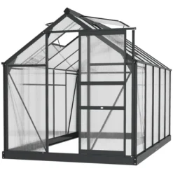 Outsunny Polycarbonate Greenhouse, Heavy Duty Outdoor Aluminum Walk-in Green House Kit With Vent & Door For Backyard Garden, Gray -OUTSUNNY Sales Store GUEST 5b116843 6e66 4d51 ad27 863c0016f6be
