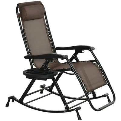 Outsunny Outdoor Rocking Chairs, Foldable Reclining Zero Gravity Lounge Rocker W/ Pillow, Cup & Phone Holder, Combo Design W/ Folding Legs, Brown 3 Outsunny Outdoor Rocking Chairs, Foldable Reclining Zero Gravity Lounge Rocker W/ Pillow, Cup & Phone Holder, Combo Design W/ Folding Legs, Brown - Image 3
