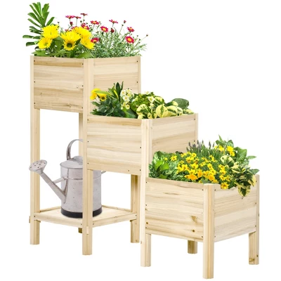 Outsunny 49'' X 18'' X 43'' 3-Tier Raised Garden Bed W/ Storage Shelf, Wood Raised Garden Boxes, Freestanding Wooden Plant Stand 3 Outsunny 49'' X 18'' X 43'' 3-Tier Raised Garden Bed W/ Storage Shelf, Wood Raised Garden Boxes, Freestanding Wooden Plant Stand - Image 3