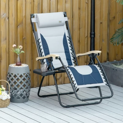 Outsunny Zero Gravity Folding Reclining Chair, Outdoor Steel Lounger Chair With Padded Fabric, Cup Holder, Shade Cover, And Headrest For Poolside, Events, And Camping 2 Outsunny Zero Gravity Folding Reclining Chair, Outdoor Steel Lounger Chair With Padded Fabric, Cup Holder, Shade Cover, And Headrest For Poolside, Events, And Camping - Image 2