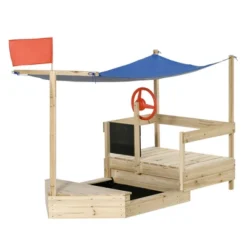 Outsunny Kids Wooden Sandbox, Covered Children Pirate Sand Boat For Outdoor, Foldable Play Station, W/ Flag, Canopy Shade, Bottom Liner, Blackboard, For 3-8 Years Old, Natural Wood -OUTSUNNY Sales Store GUEST 5ddc4a9d ba56 48a3 9f8f 9e1b989a68f3