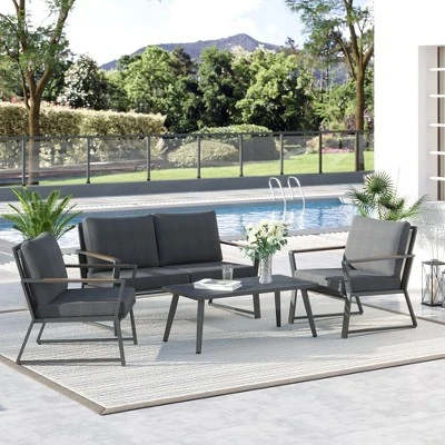 Outsunny 4 Piece Patio Furniture Set, Aluminum Conversation Set, Outdoor Garden Sofa Set With Armchairs, Loveseat, Center Coffee Table And Cushions 1 Outsunny 4 Piece Patio Furniture Set, Aluminum Conversation Set, Outdoor Garden Sofa Set With Armchairs, Loveseat, Center Coffee Table And Cushions