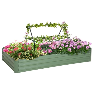 Outsunny Raised Garden Bed, Galvanized Elevated Planter Box With 2 Customizable Trellis Tomato Cages For Climbing Vines, 5.9' X 3' X 1', Green 3 Outsunny Raised Garden Bed, Galvanized Elevated Planter Box With 2 Customizable Trellis Tomato Cages For Climbing Vines, 5.9' X 3' X 1', Green - Image 3