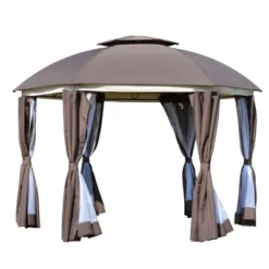 Outsunny 12' X 12' Round Outdoor Gazebo, Patio Dome Gazebo Canopy Shelter With Double Roof, Netting Sidewalls And Curtains, Zippered Doors, Strong Steel Frame -OUTSUNNY Sales Store GUEST 5f33eea9 5a9c 44e3 a977 50013415451a