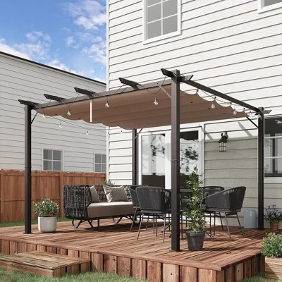 Outsunny Outdoor Pergola Aluminum Gazebo W/ Retractable Canopy For Patio, Backyard, Party, Charcoal Grey 2 Outsunny Outdoor Pergola Aluminum Gazebo W/ Retractable Canopy For Patio, Backyard, Party, Charcoal Grey - Image 2