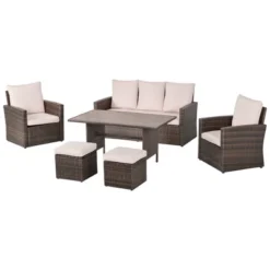 Outsunny 6 PCS Patio Dining Set All Weather Rattan Wicker Furniture Set With Wood Grain Top Table And Soft Cushions -OUTSUNNY Sales Store GUEST 603ca7ef 0432 41a9 bc23 732530f9e001