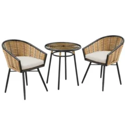 Outsunny 3 Pieces Patio PE Rattan Bistro Set, Outdoor Round Resin Wicker Coffee Set, W/ 2 Chairs & 1 Coffee Table Conversation Furniture Set, For Garden, Backyard, Deck -OUTSUNNY Sales Store GUEST 61601245 4115 4de9 bb80 a277cdae510c