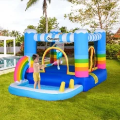 Outsunny Inflatable Bounce House For Kids 2-in-1 Jumping Castle With Trampoline, Pool, Carry Bag & Air Blower