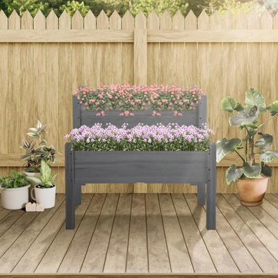 Outsunny 34" X 34" X 28" Raised Garden Bed 2-Tier Wooden Planter Box For Backyard, Patio To Grow Vegetables, Herbs, And Flowers Gray 1 Outsunny 34" X 34" X 28" Raised Garden Bed 2-Tier Wooden Planter Box For Backyard, Patio To Grow Vegetables, Herbs, And Flowers Gray